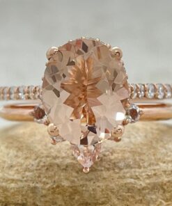 Peach Morganite Gemstone Ring Set Matching Tiara Band Rose Gold LS6767