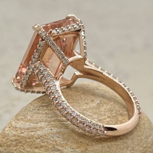 Peachy Emerald Morganite Engagement Ring Hidden Halo Rose Gold LS6320