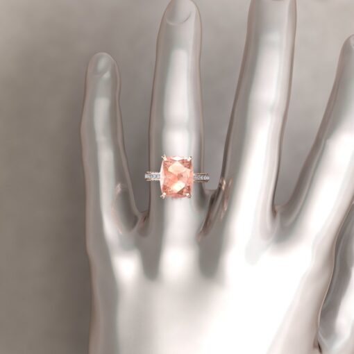 Peachy Pink Cushion Morganite Diamond Engagement Ring Rose Gold LS5956