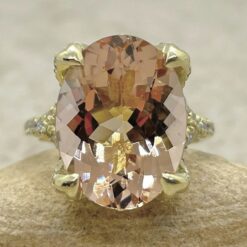 Peachy Pink Morganite Diamond Studded Petal Prongs Yellow Gold LS6475