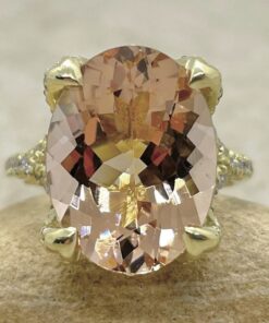 Peachy Pink Morganite Diamond Studded Petal Prongs Yellow Gold LS6475