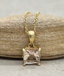 Peachy Pink Princess Cut Morganite Pendant Filigree Yellow Gold LS6442
