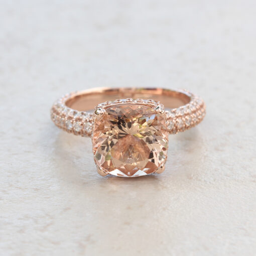 Peachy Pink Square Cushion Morganite Engagement Ring Rose Gold LS7034
