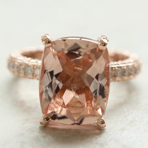 Peachy Rectangular Morganite Diamond Engagement Ring Rose Gold LS5956