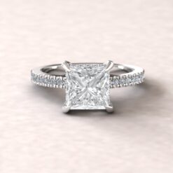 Princess Cut Diamond Halo Engagement Ring White Gold Platinum LS7092
