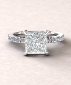 Princess Cut Diamond Halo Engagement Ring White Gold Platinum LS7092