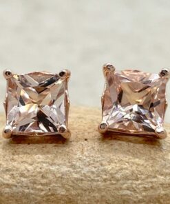 Princess Morganite Studs Natural Gemstones Filigree Rose Gold LS6438