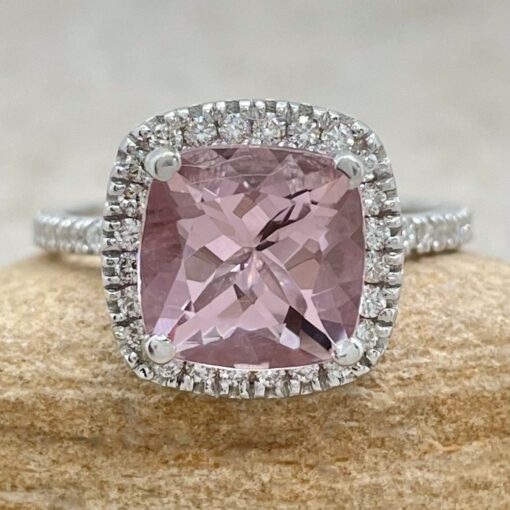Pure Pink Morganite Diamond Engagement Ring White Gold Platinum LS6736