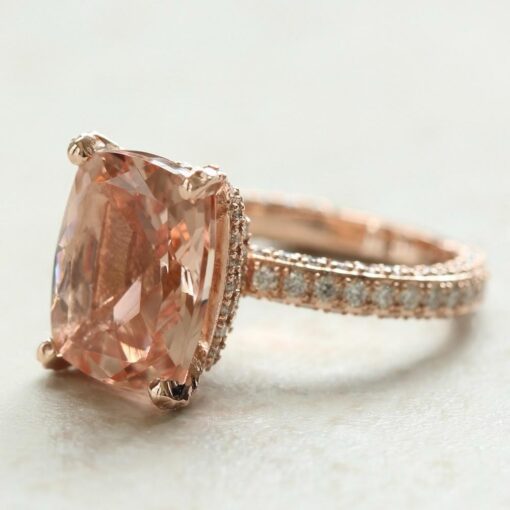 Rectangular Cushion Morganite Diamond Engagement Ring Rose Gold LS5956