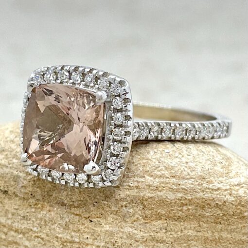 Single Halo Peach Morganite Engagement Ring White Gold Platinum LS5888
