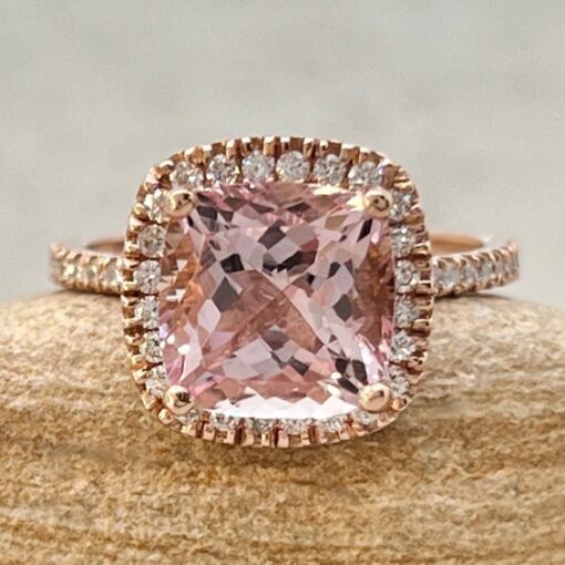 Square Cushion Cut AAA Pink Morganite Engagement Ring Rose Gold LS6736