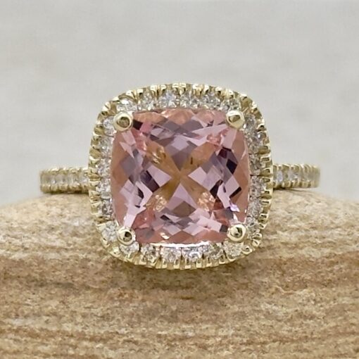 Square Cushion Cut Pink Morganite Engagement Ring Yellow Gold LS6736