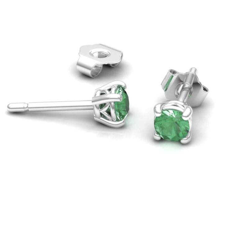 Tiny Emerald Stud Earrings Genuine Birthstone Gemstone May White Gold