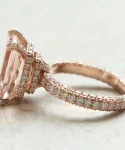 Triple Shank Rectangular Morganite Engagement Ring Rose Gold LS5956