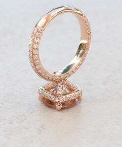 Triple Shank Square Cushion Morganite Engagement Ring Rose Gold LS7034