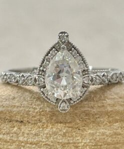 Vintage Style Engagement Ring Milgrain Halo White Gold Platinum LS6477