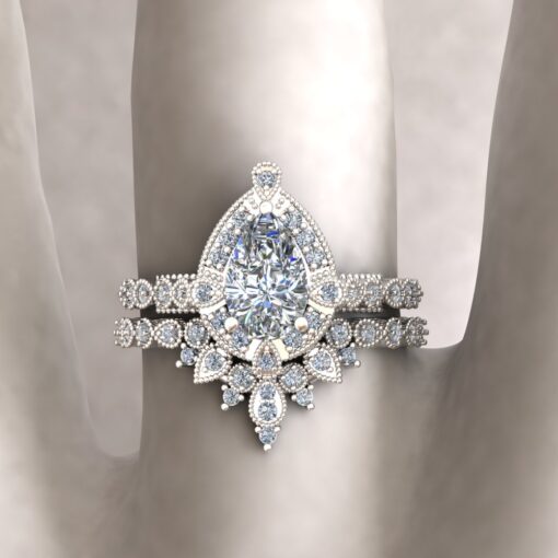 Custom Moissanite Pear Cut Emeline Bridal Set - Image 5
