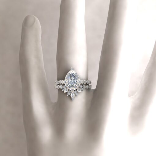 Custom Moissanite Pear Cut Emeline Bridal Set - Image 9