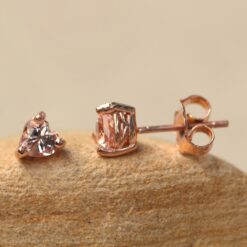 4mm Tiny Heart Morganite Studs Natural Gems Push Back Rose Gold LS6374