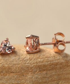 4mm Tiny Heart Morganite Studs Natural Gems Push Back Rose Gold LS6374