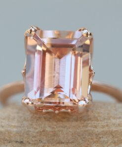 5 Carat Emerald Cut Peachy Morganite Engagement Ring Rose Gold LS6266