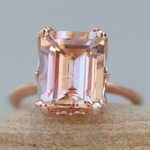 5 Carat Emerald Cut Peachy Morganite Engagement Ring Rose Gold LS6266