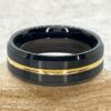 Black Tungsten Man's Band Gold Color Groove Beveled Comfort Fit LS7107