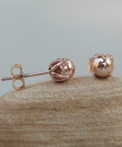 Classic Earrings Solid Ball Stud Flower Petal Details Rose Gold LS7109