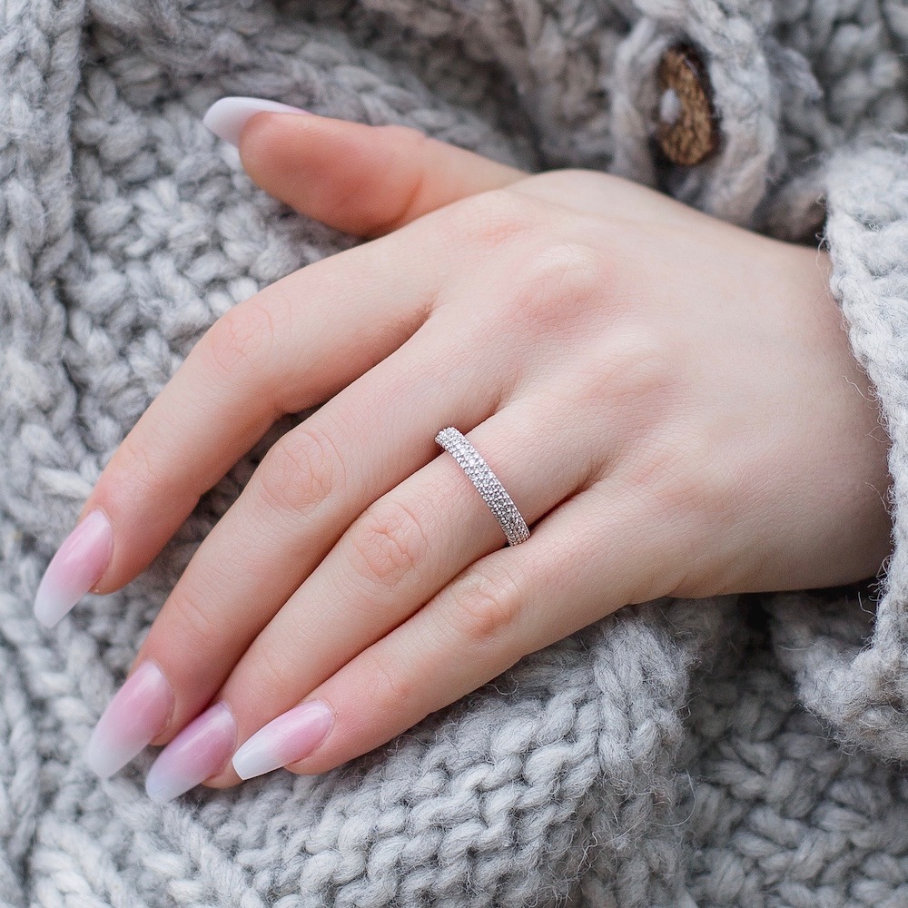 Classic Half Eternity Diamond Wedding Band White Gold Platinum LS3827