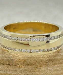 Comfort Mans Band Diamond Double Row Half Eternity Yellow Gold LS6650