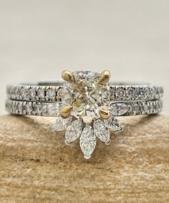 Cushion Cut Diamond Bridal Set Crown Band White Gold Platinum LS6977