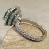 Cushion Cut Emerald Ring Halos Triple Shank White Gold Platinum LS6350