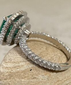 Cushion Cut Emerald Ring Halos Triple Shank White Gold Platinum LS6350