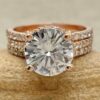 DEF Moissanite Bridal Ring Set Matching Diamond Bands Rose Gold LS6457