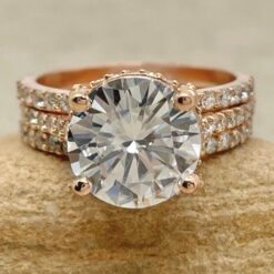 DEF Moissanite Bridal Ring Set Matching Diamond Bands Rose Gold LS6457