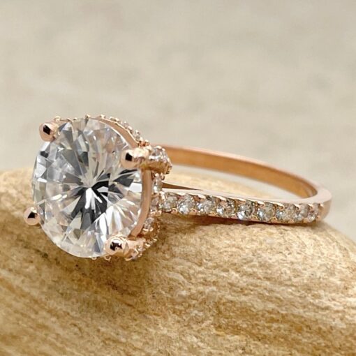 DEF Round Moissanite Engagement Ring Filigree Basket Rose Gold LS6789