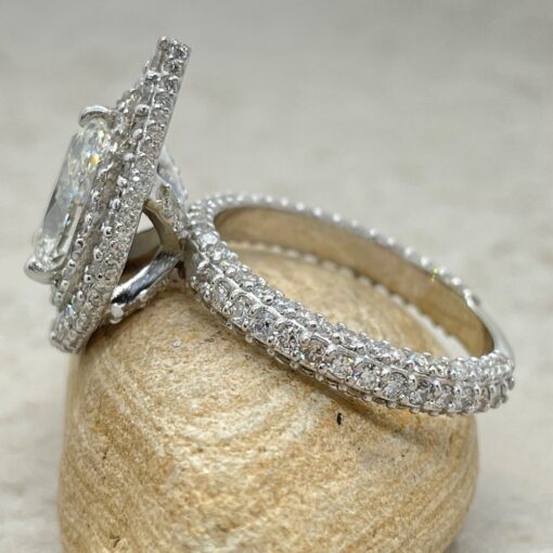 Diamond Halo Engagement Ring Eternity Shank White Gold Platinum LS6592