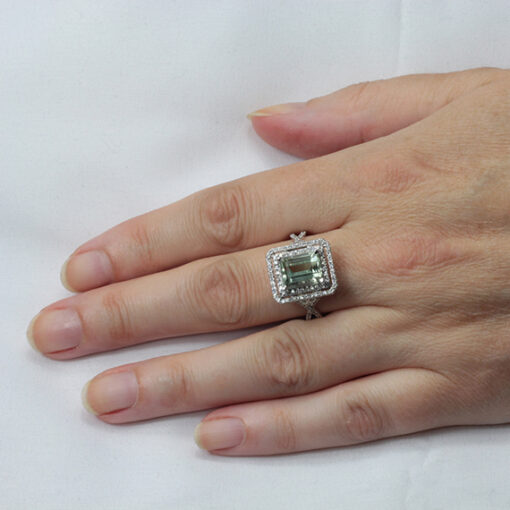 Emerald Cut Prasiolite Ring Twisted Shank White Gold Platinum LS5027