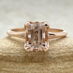Emerald Peach Morganite Flower Prong Solitaire Ring Rose Gold LS5856