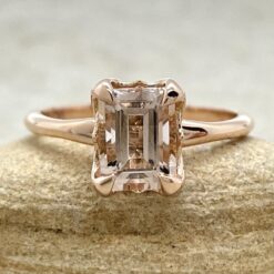 Emerald Peachy Morganite Flower Prongs Solitaire Ring Rose Gold LS5856
