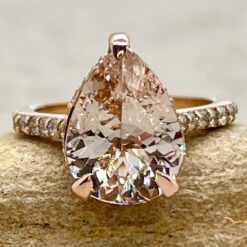 Flower Filigree Peachy Morganite Pear Engagement Ring Rose Gold LS6796