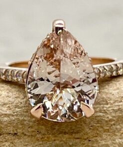 Flower Filigree Peachy Morganite Pear Engagement Ring Rose Gold LS6796
