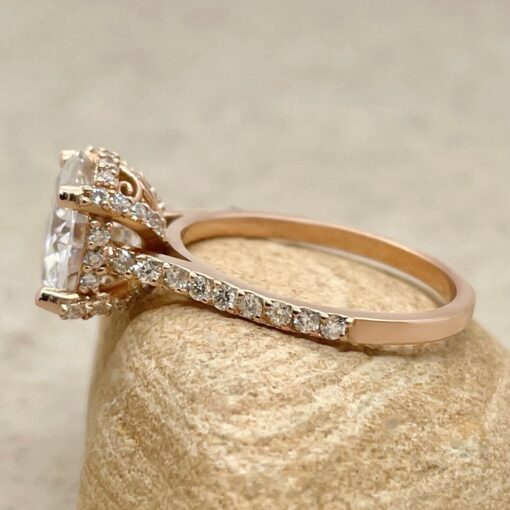 Forever One Moissanite Engagement Ring Diamond Halo Rose Gold LS6789