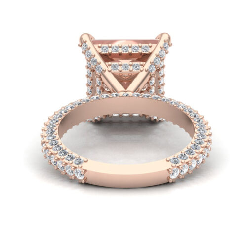 Genuine Princess Cut Pink Morganite Ring Hidden Halo Rose Gold LS6225