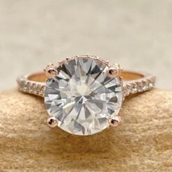 Genuine Round Cut Moissanite Diamond Engagement Ring Rose Gold LS6789