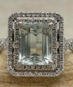 Green Amethyst Emerald Cut Prasiolite Ring White Gold Platinum LS5027