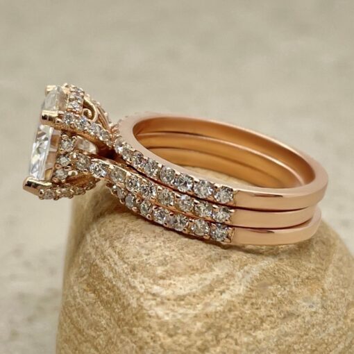 Half Eternity Moissanite Ring Set Diamond Hidden Halo Rose Gold LS6457