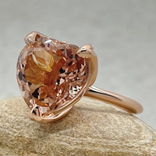Heart Cut Morganite Solitaire Ring Lily Flower Prongs Rose Gold LS5857