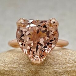 Heart Cut Morganite Solitaire Ring Lily Petal Prongs Rose Gold LS5857