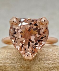 Heart Cut Morganite Solitaire Ring Lily Petal Prongs Rose Gold LS5857